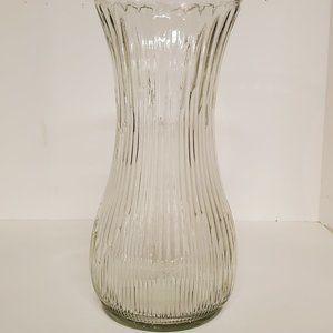 Vintage Clear Glass Hoosier Vase 9 3/4" Tall Tulip Ribbed Design